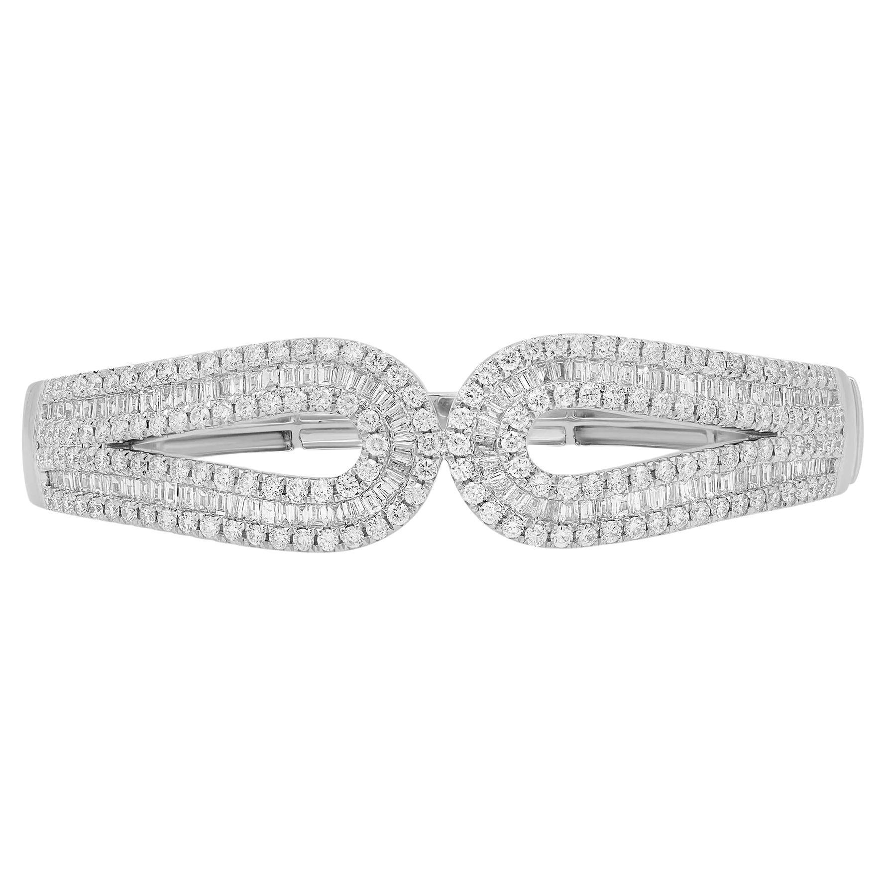 4.63Cttw Baguette & Round Cut Diamond Bangle Bracelet 18K White Gold For Sale