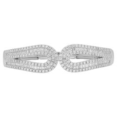 Bracelet jonc en or blanc 18 carats avec diamants taille baguette et ronde de 4,63 carats