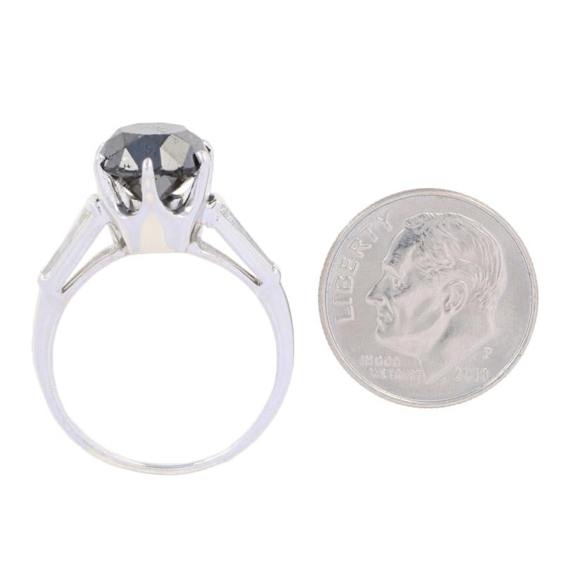 4.63 Carat Round Cut Black Diamond Ring, 14 Karat White Gold and Platinum 2