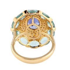 Anello con diamante di apatite e tanzanite da 4,64 carati Anello ornato in oro 14 carati