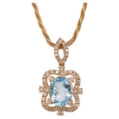 4.64 Carat Aquamarine Diamond Yellow Gold Chain Pendant Necklace