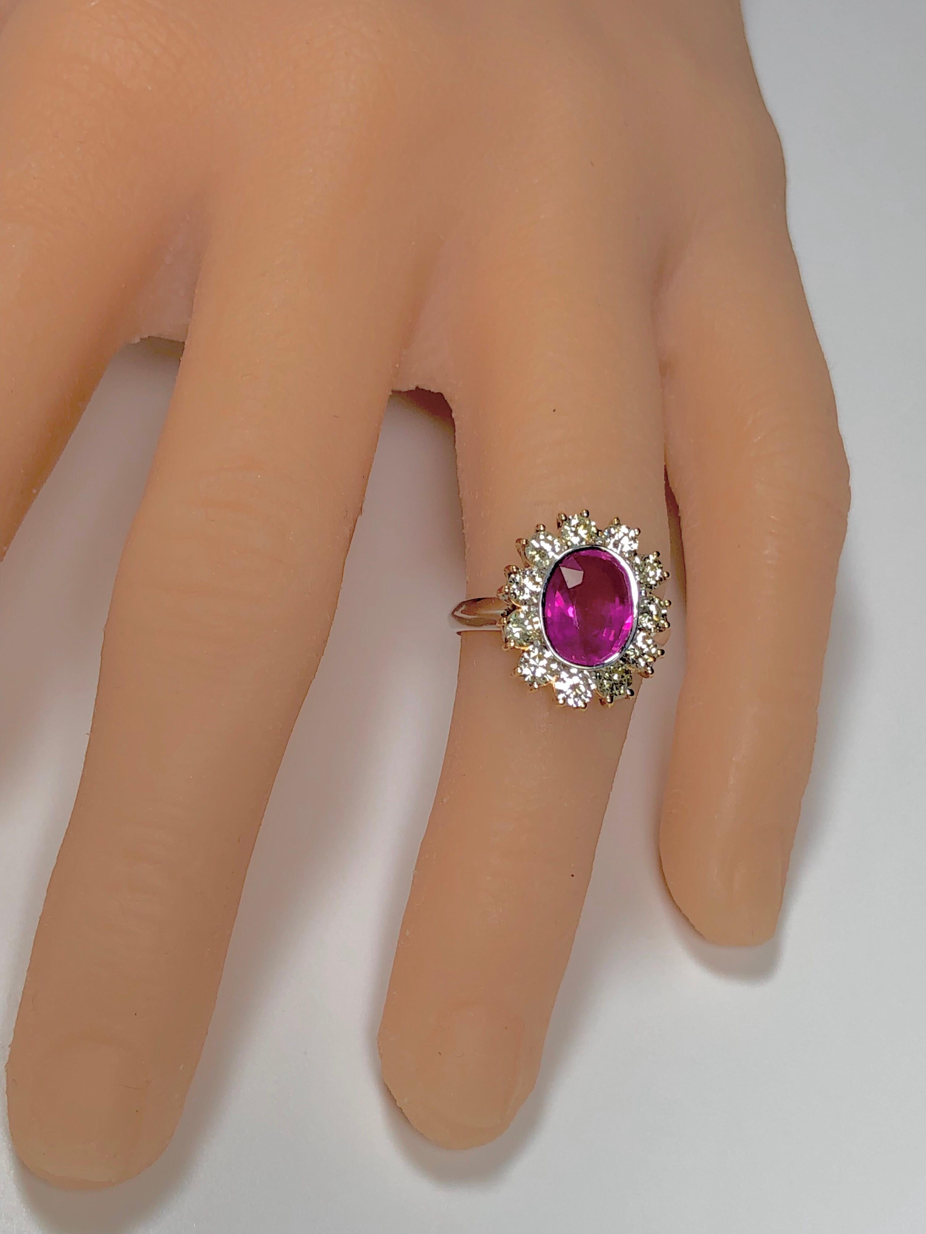 4.64 Carat Burma Pink Sapphire and Diamond Engagement Ring 18 Karat For Sale 3