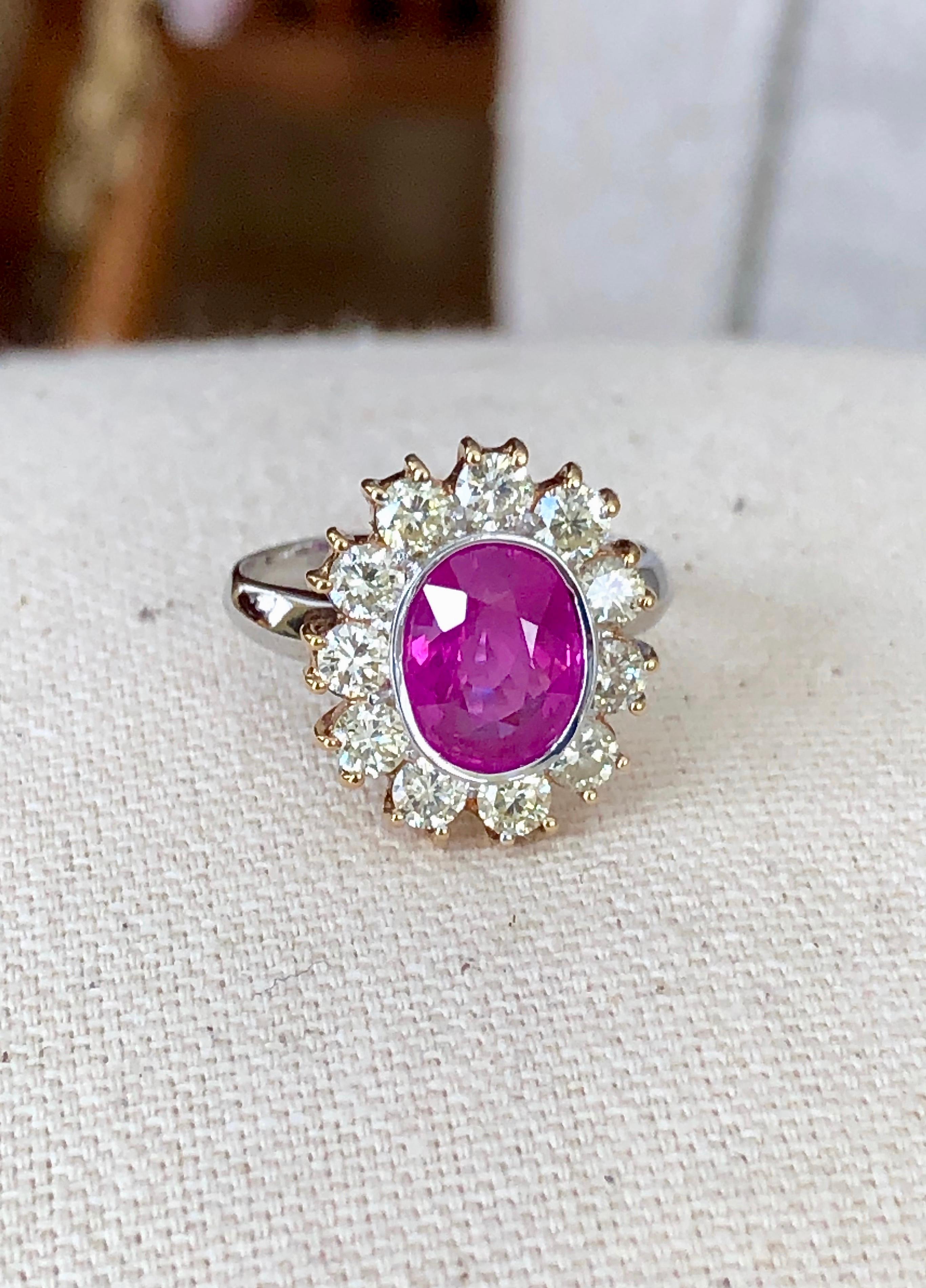 4.64 Carat Burma Pink Sapphire and Diamond Engagement Ring 18 Karat For Sale 6