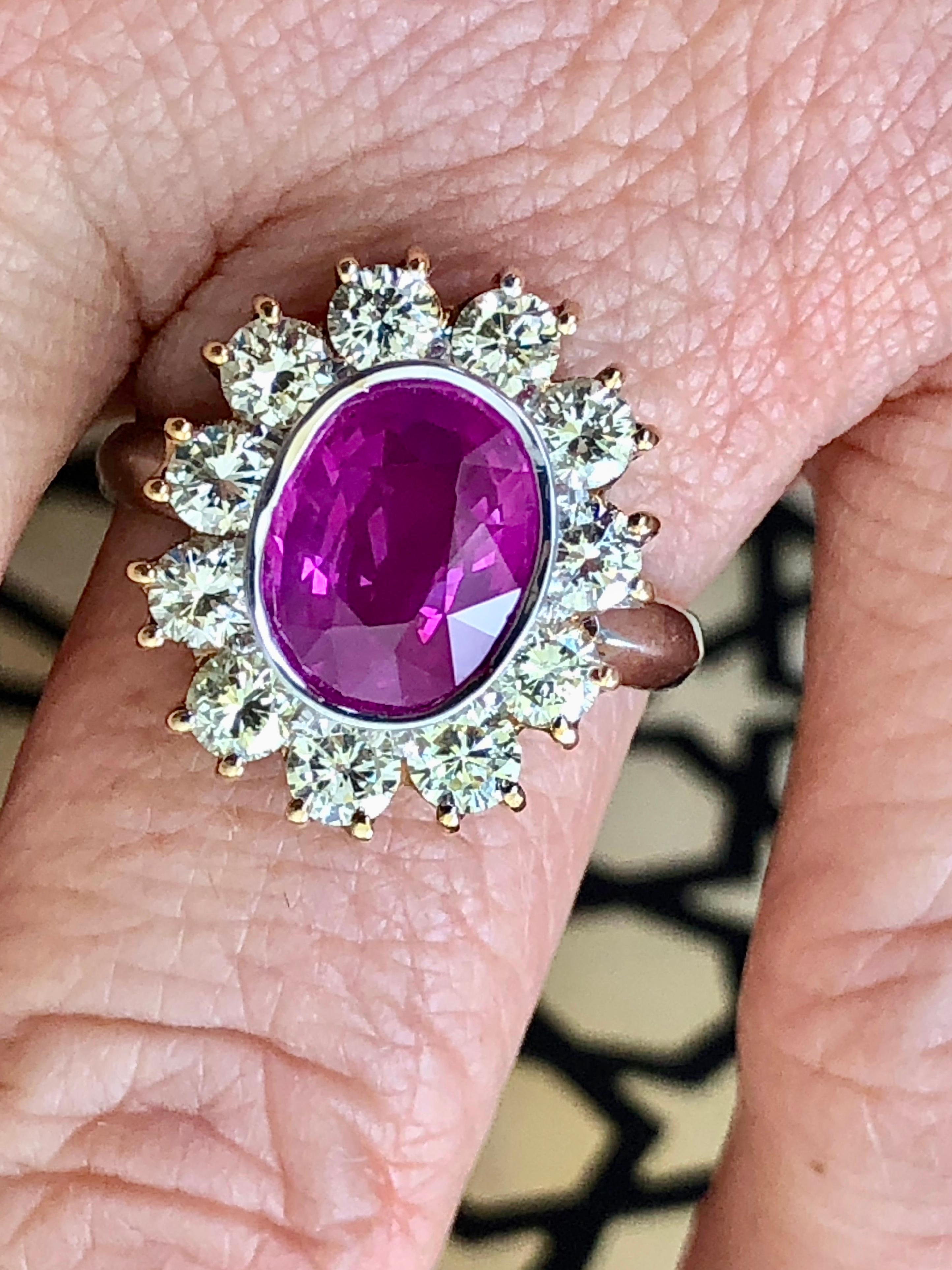 Women's 4.64 Carat Burma Pink Sapphire and Diamond Engagement Ring 18 Karat For Sale