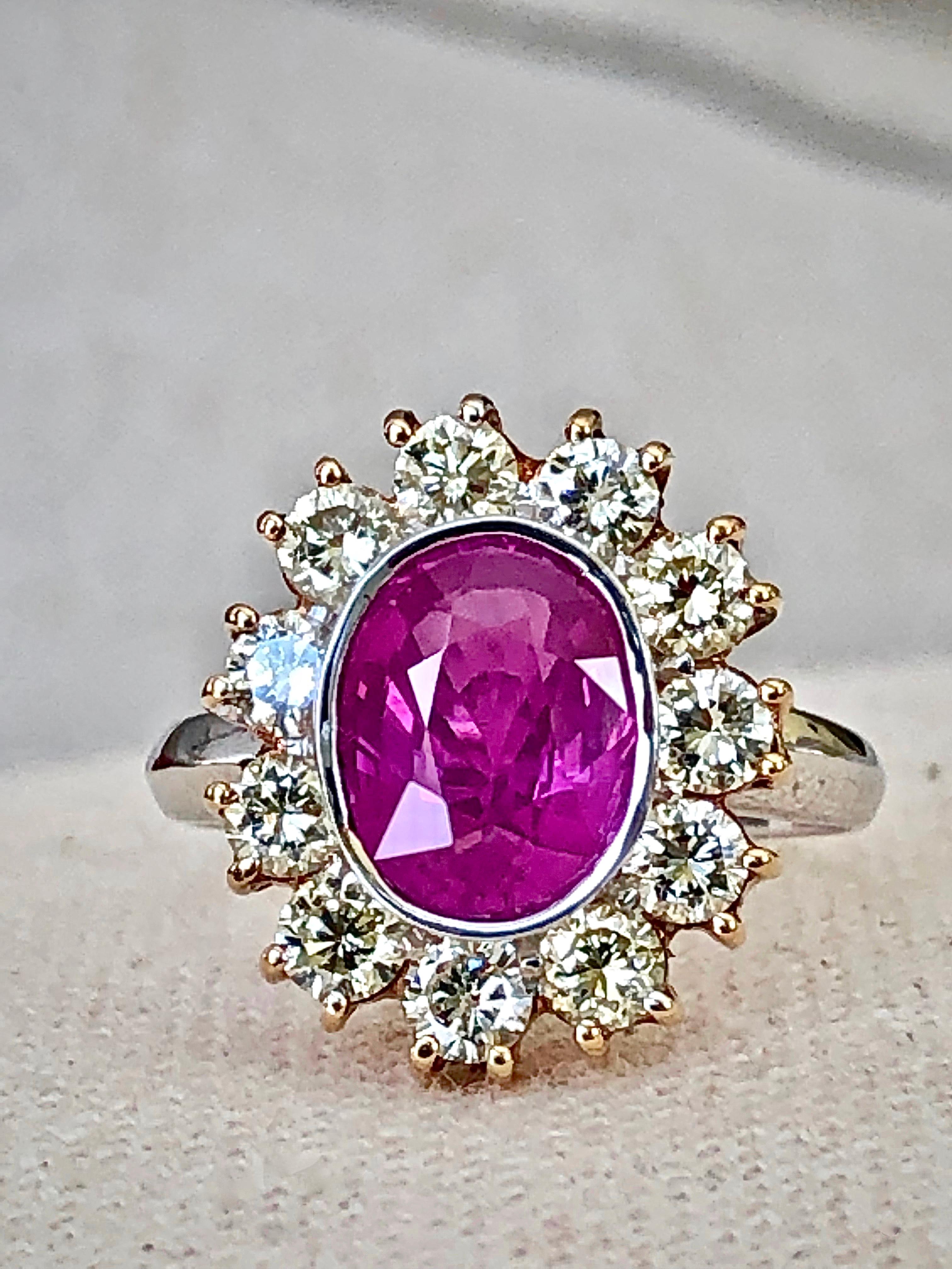 4.64 Carat Burma Pink Sapphire and Diamond Engagement Ring 18 Karat For Sale 1