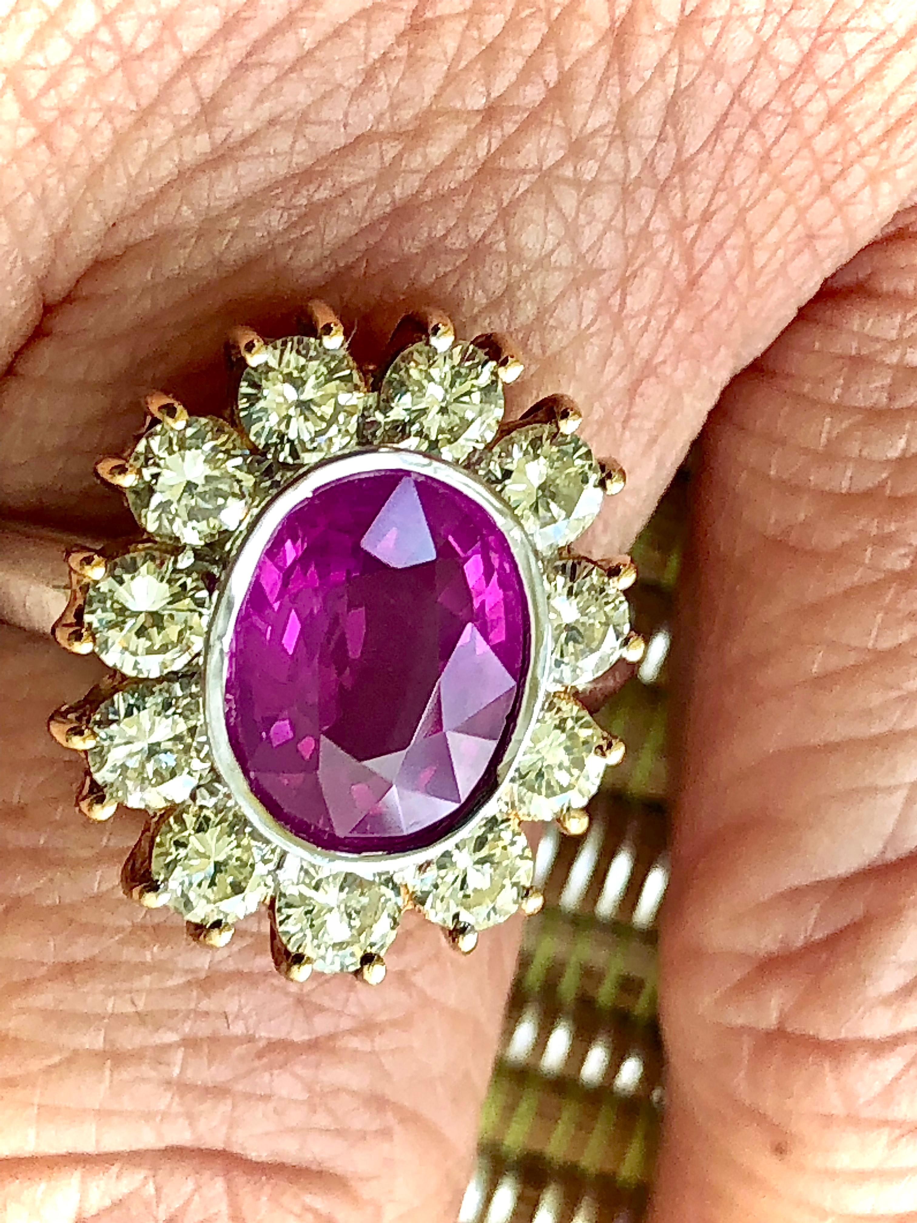 4.64 Carat Burma Pink Sapphire and Diamond Engagement Ring 18 Karat For Sale 4