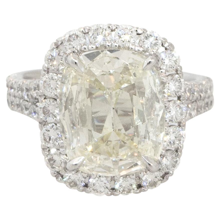 4.64 Carat Cushion Cut Diamond Halo Engagement Ring Platinum in Stock For Sale
