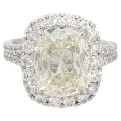4.64 Carat Cushion Cut Diamond Halo Engagement Ring Platinum in Stock