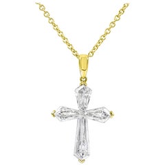 4.64 Carat Kite Shape Diamond Cross Pendant Necklace in 18 Karat Yellow Gold