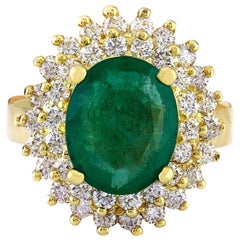 Natural Emerald Diamond Ring In 14 Karat Solid Yellow Gold