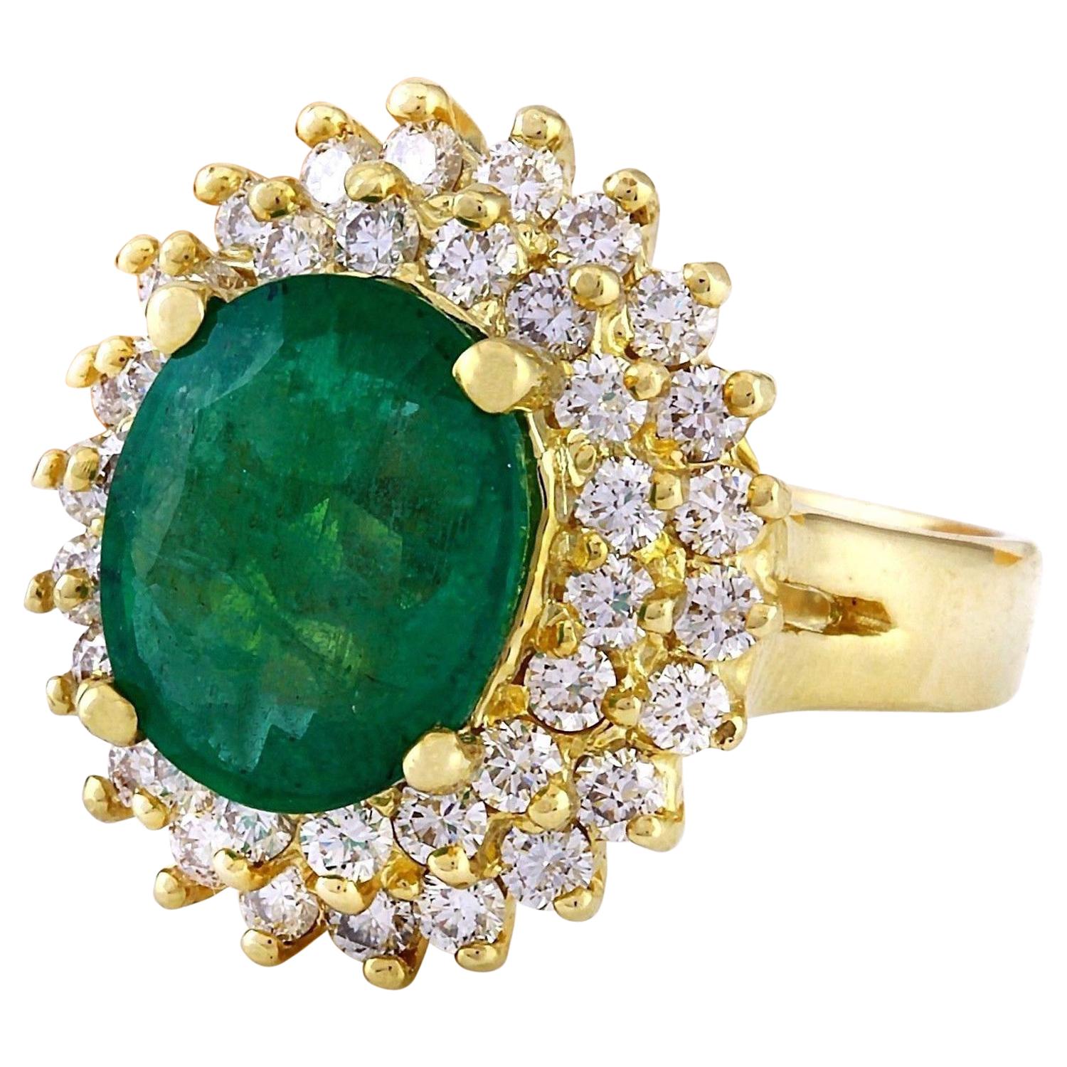 4.64 Carat Natural Emerald 14K Solid Yellow Gold Diamond Ring
 Item Type: Ring
 Item Style: Engagement
 Material: 14K Yellow Gold
 Mainstone: Emerald
 Stone Color: Green
 Stone Weight: 3.36 Carat
 Stone Shape: Oval
 Stone Quantity: 1
 Stone