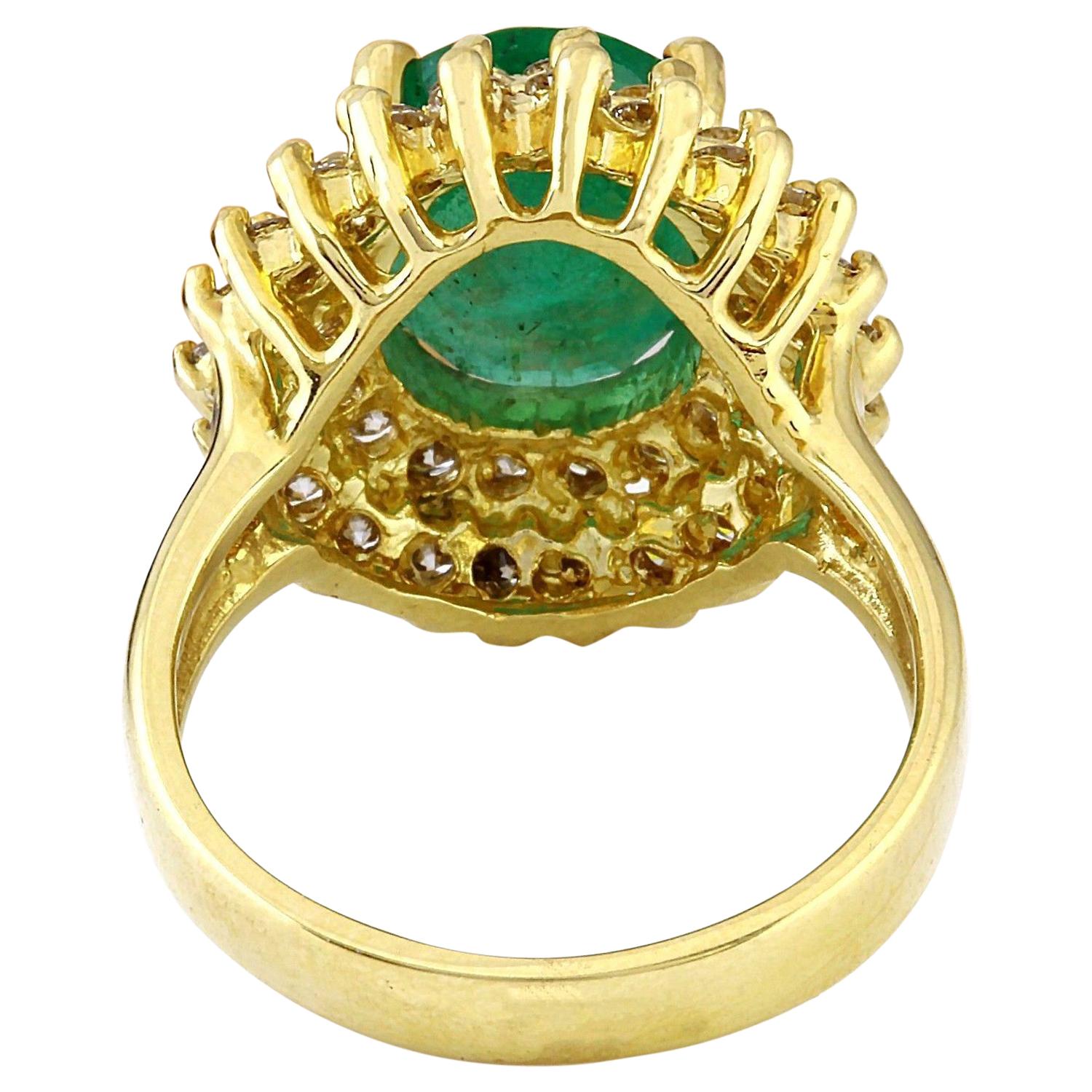 Oval Cut Natural Emerald Diamond Ring In 14 Karat Solid Yellow Gold For Sale