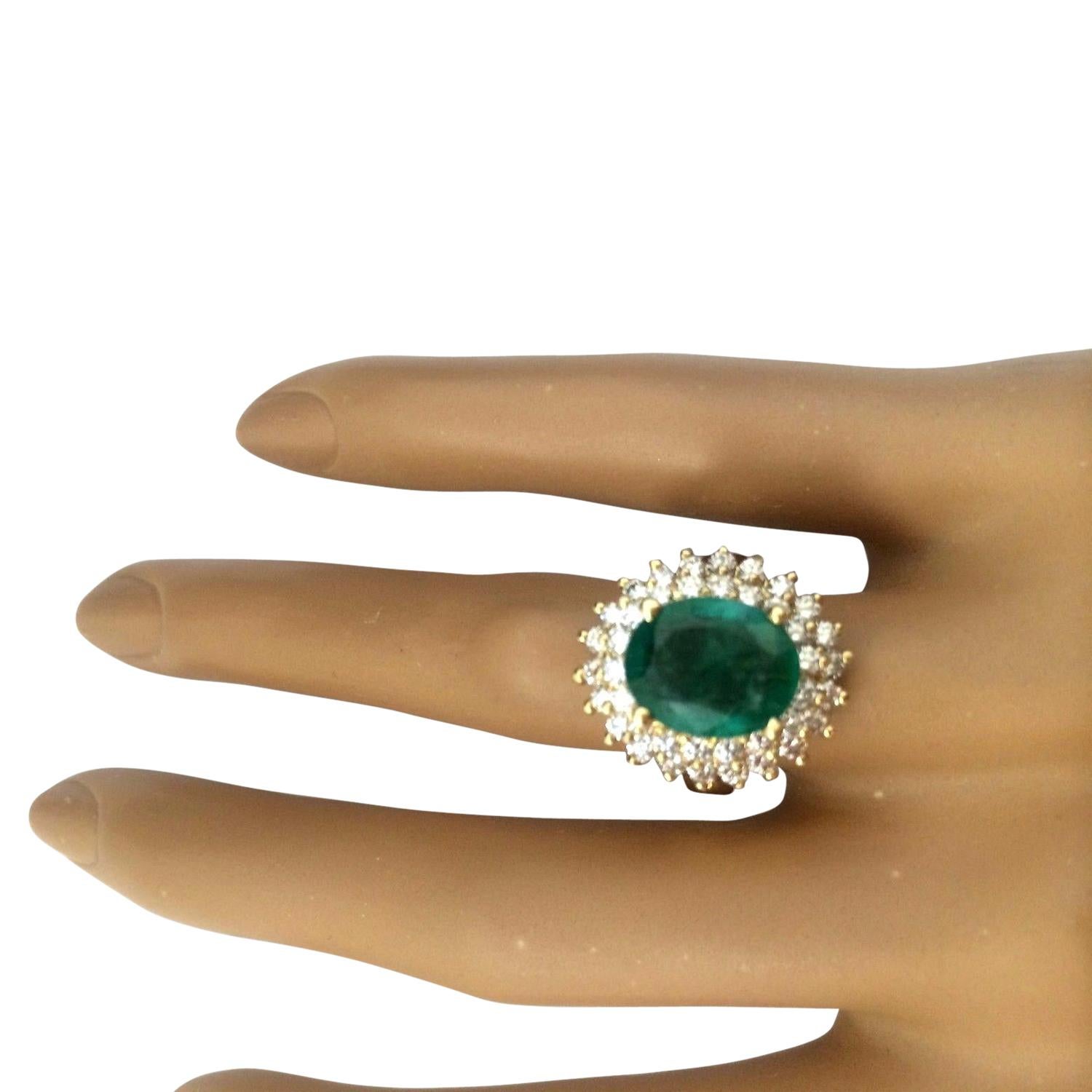 Women's Natural Emerald Diamond Ring In 14 Karat Solid Yellow Gold For Sale