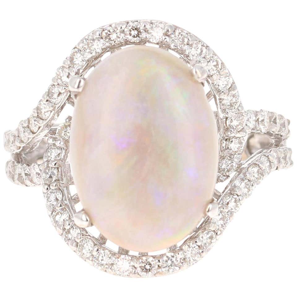 4.84 Carat Fire Opal Diamond 14 Karat White Gold Ring For Sale at 1stdibs