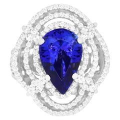 Anello con tanzanite a forma di pera da 4,64 carati e diamante bianco da 1,53 carati