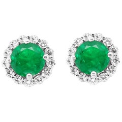 4.64 Carat Round Emerald and Diamond Stud Earrings 18 Karat White Gold
