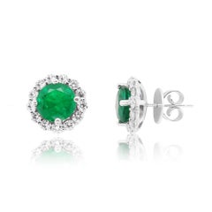 4.64 Carat Round Emerald and Diamond Stud Earrings 18 Karat White Gold