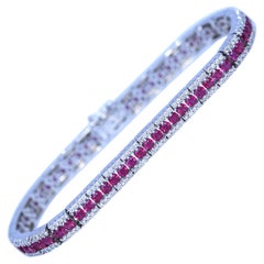 4.64 Carat Rubies Diamonds 18 Karat White Gold Tennis Bracelet