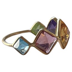 4.64 Carat Tourmaline, Amethyst, Aquamarine, Peridot Multi Stone 18k Gold Ring