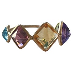 4.64 Carat Tourmaline, Amethyst, Aquamarine, Peridot Multi Stone 18k Gold Ring