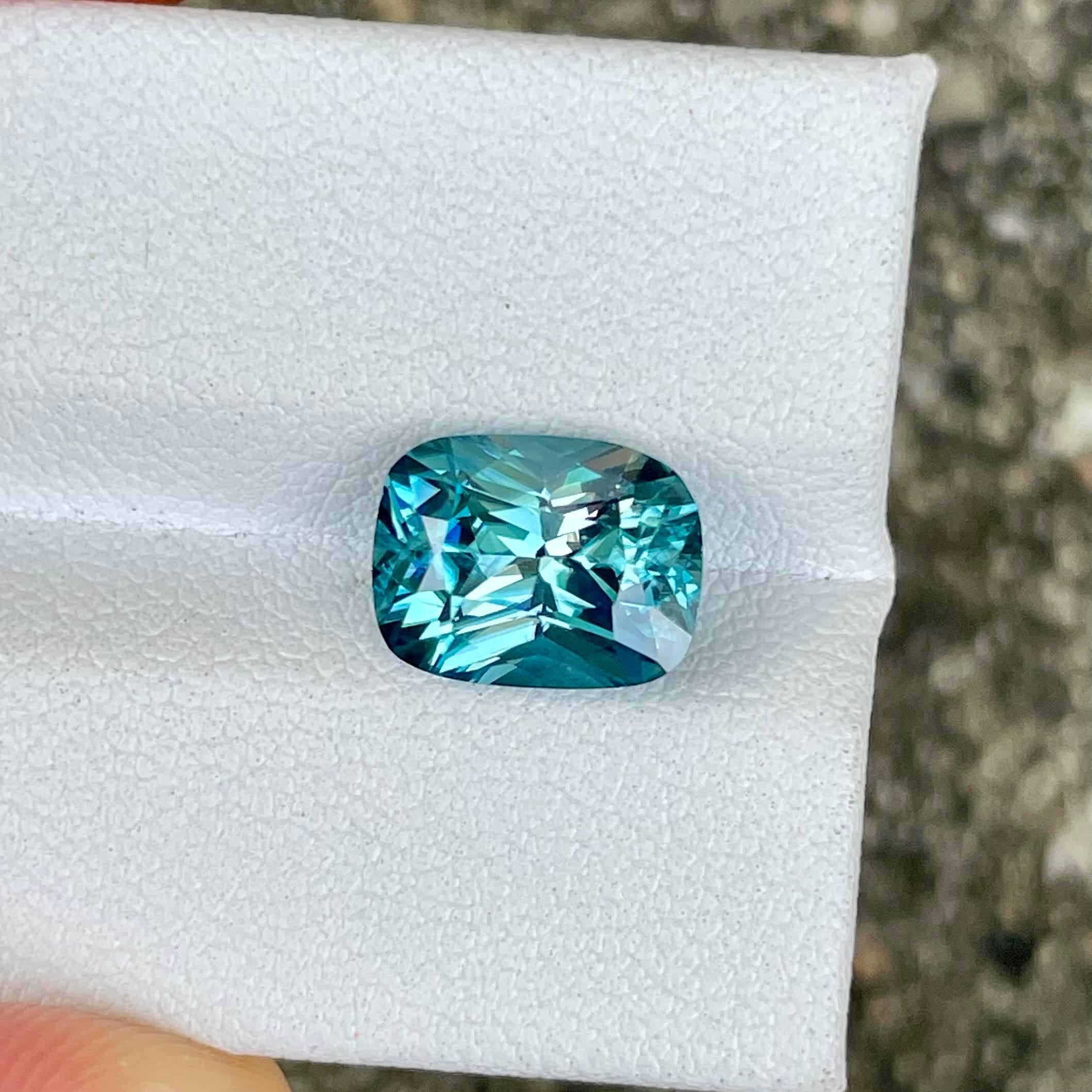 Modern 4.64 carats Blue Zircon Stone Cushion Cut Natural Cambodian Gemstone For Sale