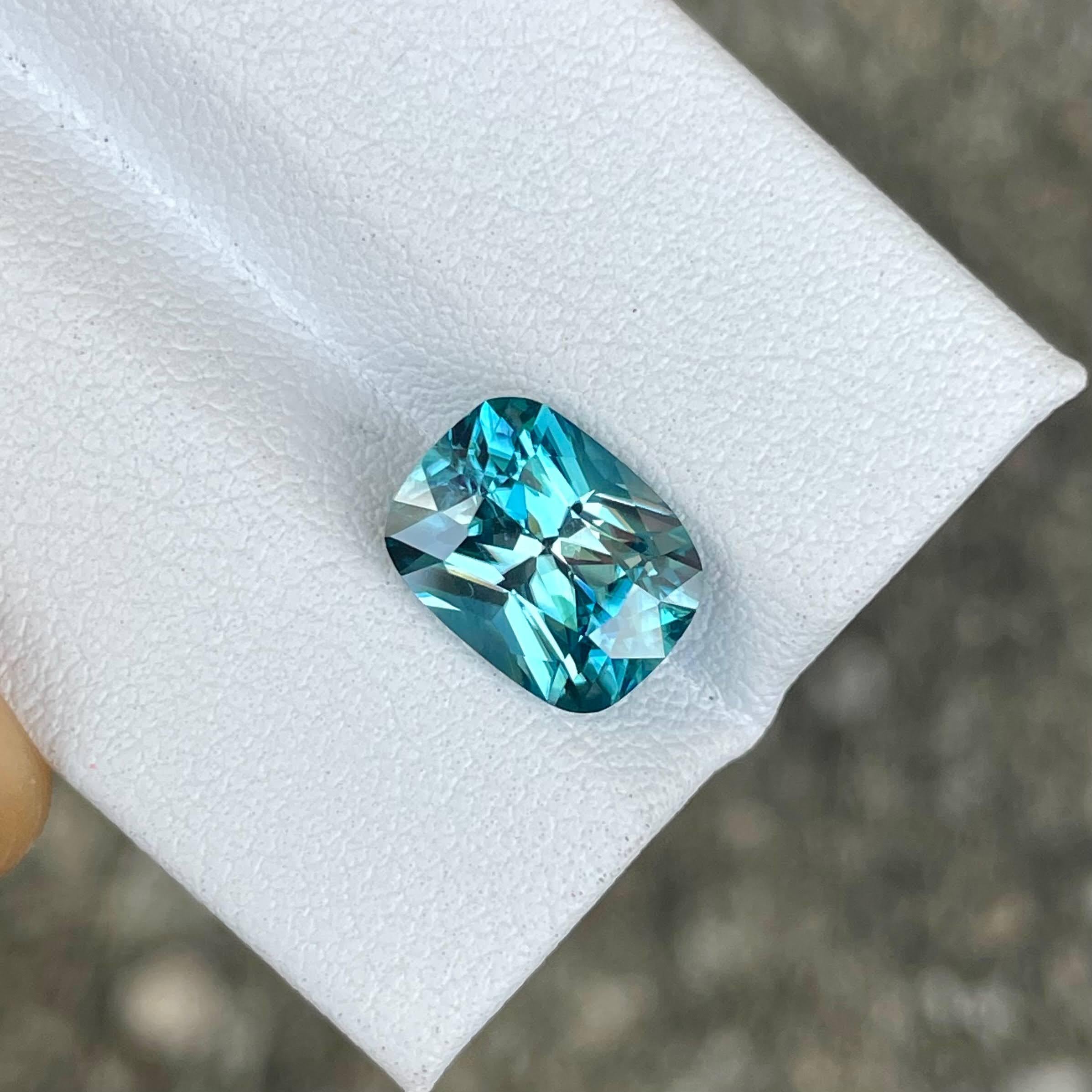 4.64 carats Blue Zircon Stone Cushion Cut Natural Cambodian Gemstone For Sale 3