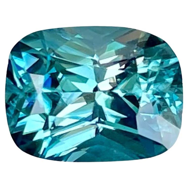 4.64 carats Blue Zircon Stone Cushion Cut Natural Cambodian Gemstone For Sale