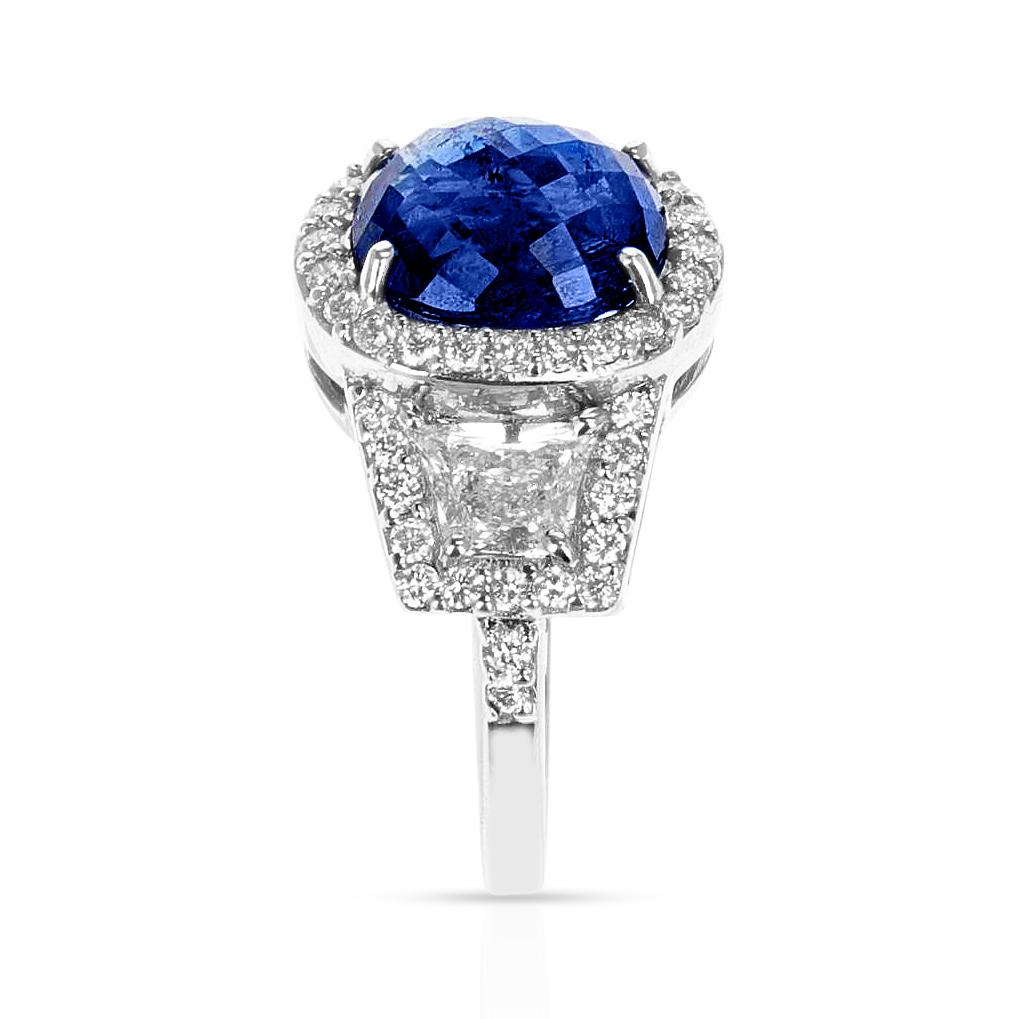 Cabochon 4.64 Ct. Unheated Sapphire Ring with Diamonds, Platinum For Sale