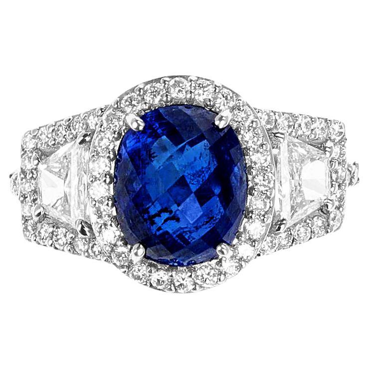 4.64 Ct. Unheated Sapphire Ring with Diamonds, Platinum For Sale