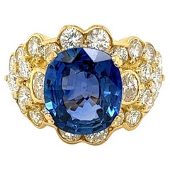 4.64 Oval Sapphire and Diamond Vintage Gold Dome Ring Estate Fine Jewelry