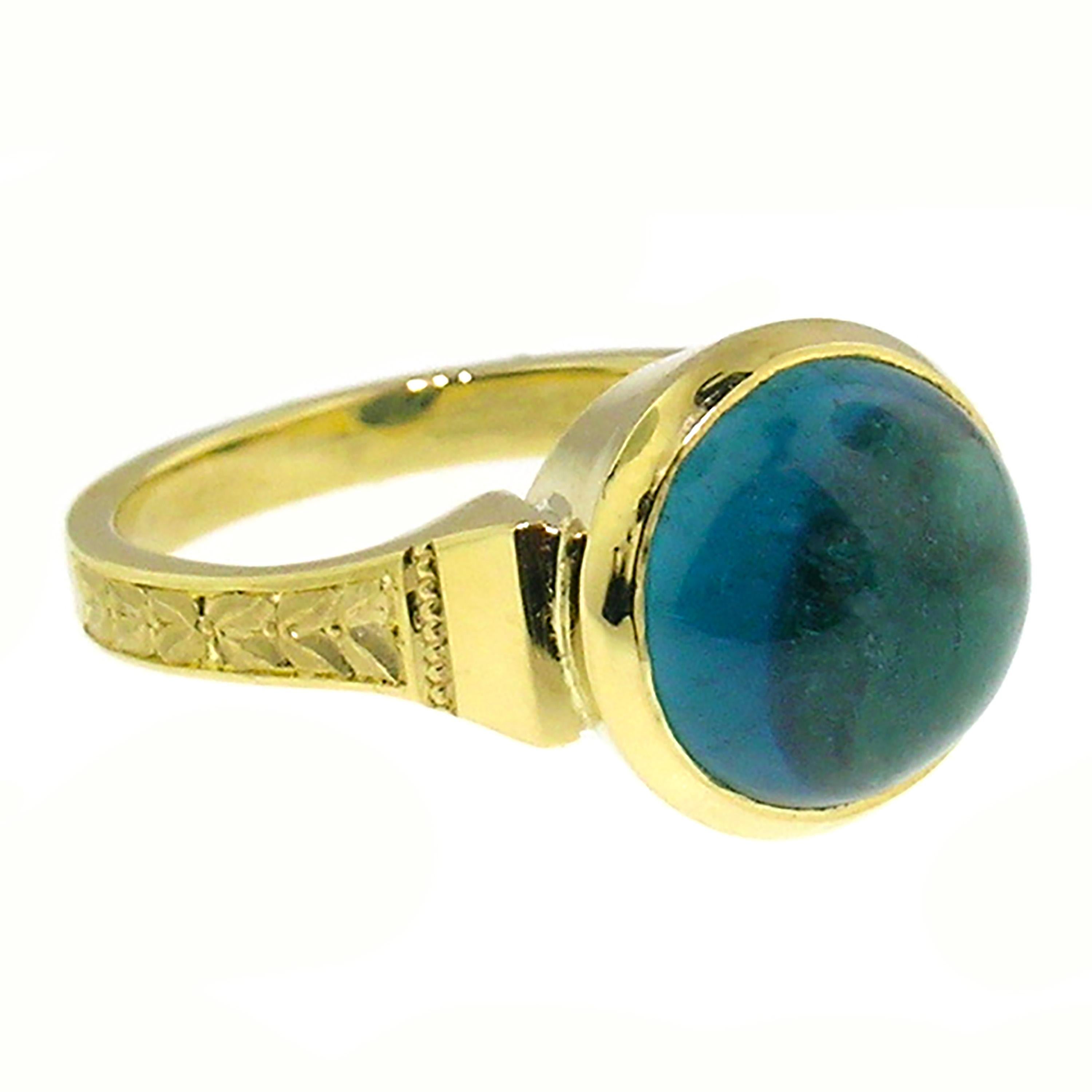 Cabochon 4.64ct Blue Tourmaline Indicolite 18kt Cassandra Ring by Cynthia Scott Jewelry For Sale