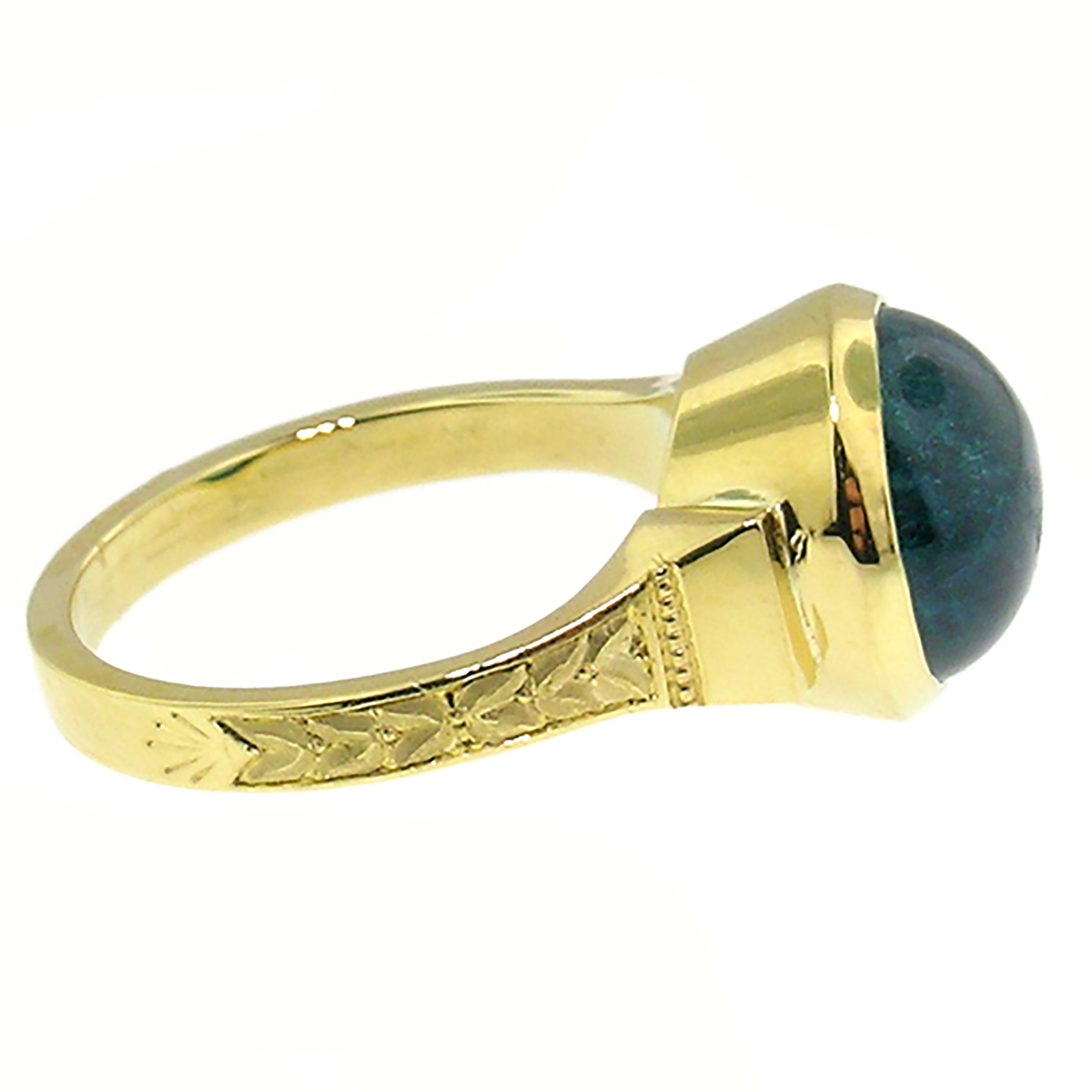 4.64ct Blue Tourmaline Indicolite 18kt Cassandra Ring by Cynthia Scott Jewelry In New Condition For Sale In Logan, UT