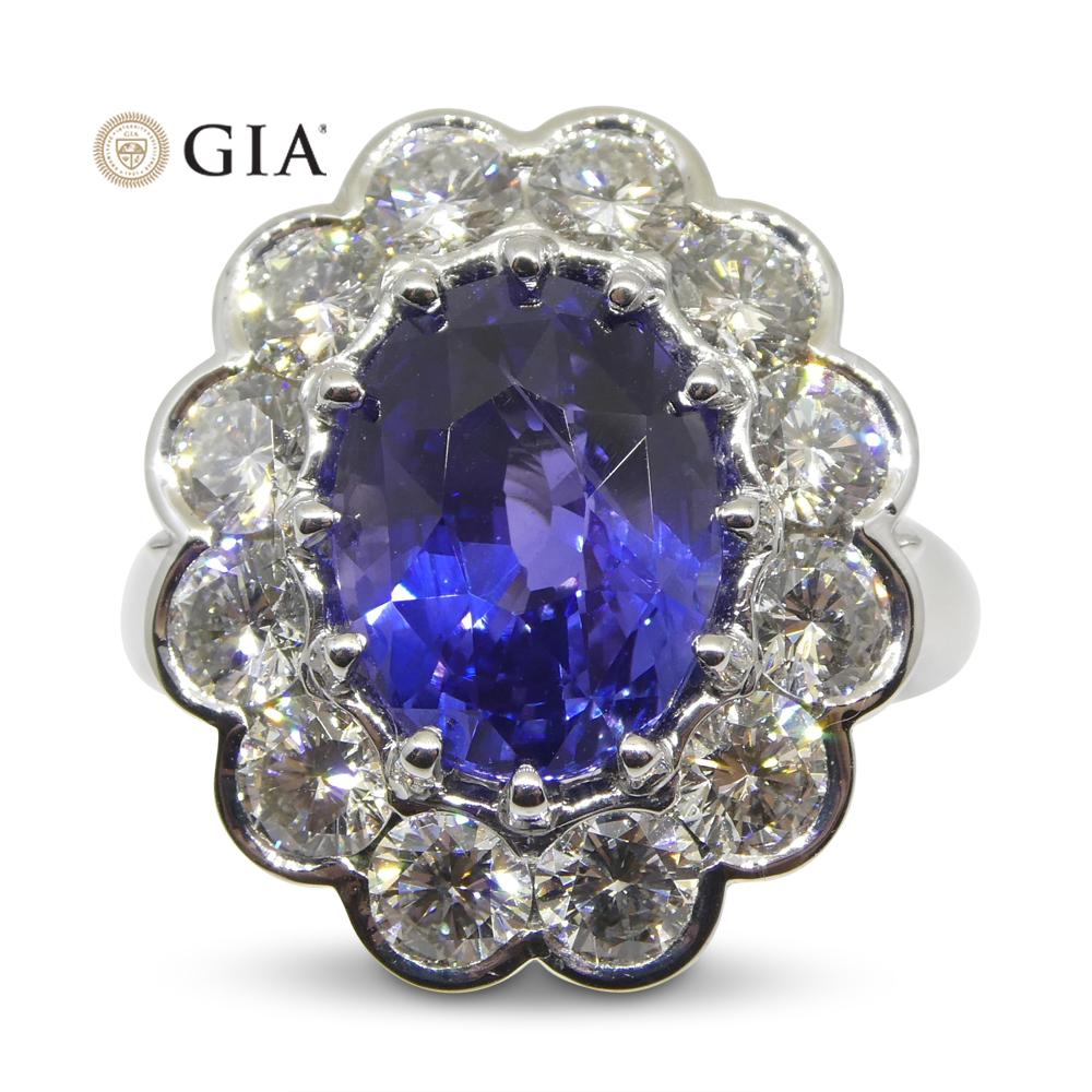 Bague saphir et diamant de 4,64ct certifié par la GIA et de couleur changeante Unisexe en vente