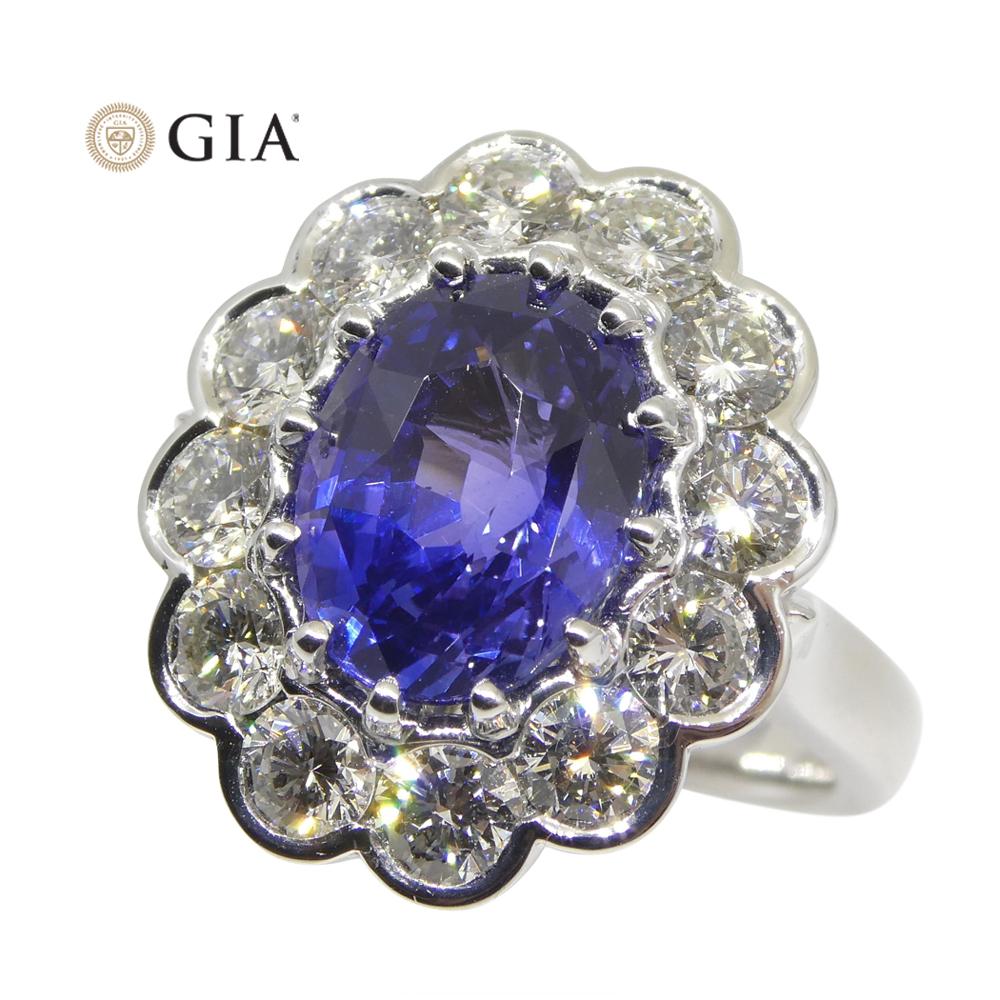 Bague saphir et diamant de 4,64ct certifié par la GIA et de couleur changeante en vente 9
