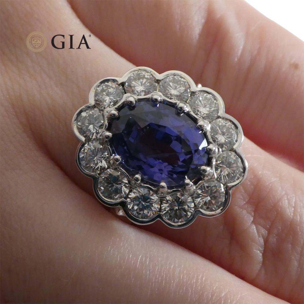 Contemporary 4.64ct GIA Certified Color-Change Sapphire and Diamond Ring For Sale
