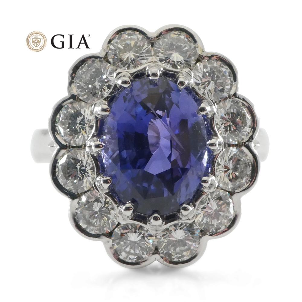 4.64ct GIA Certified Color-Change Sapphire and Diamond Ring For Sale 1