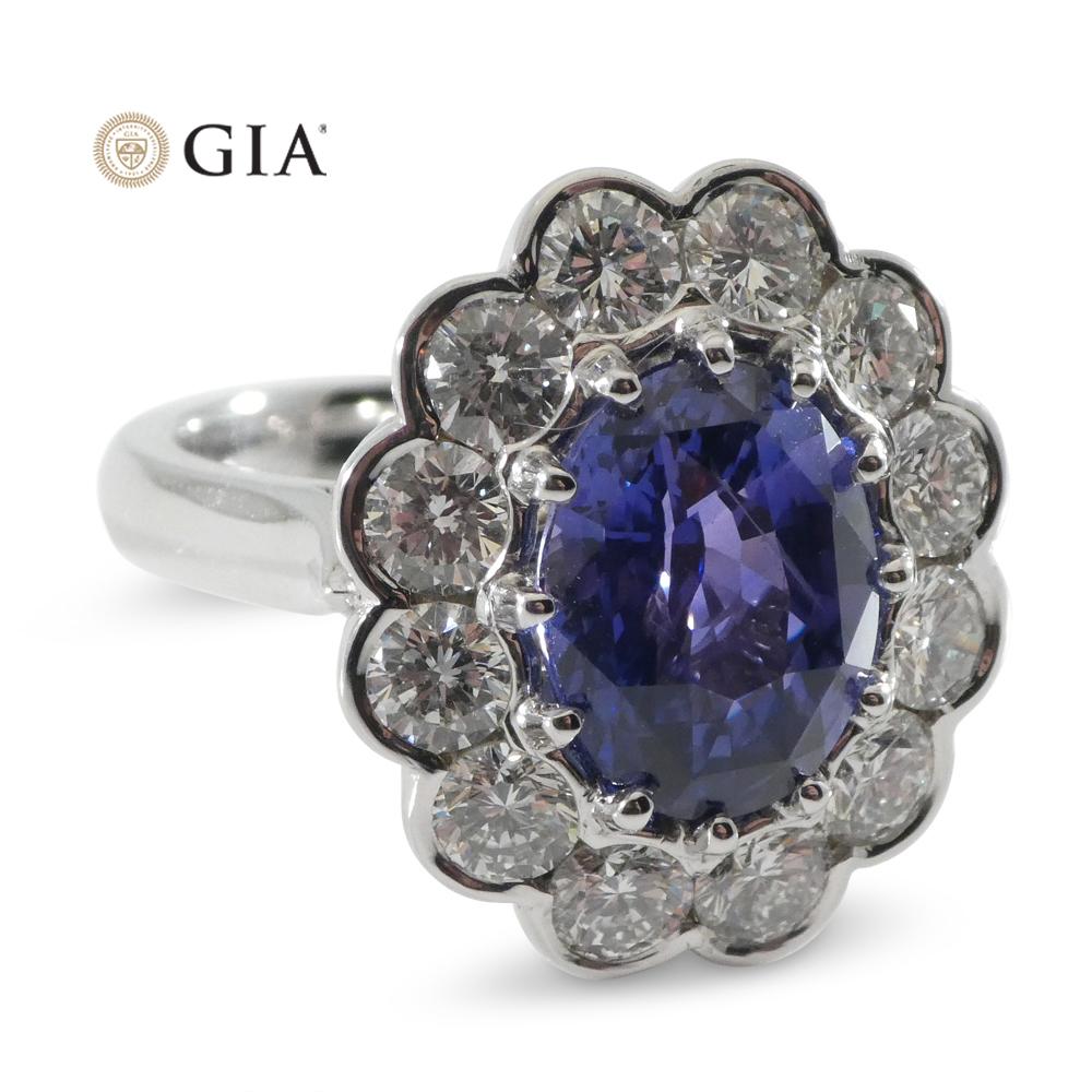 4.64ct GIA Certified Color-Change Sapphire and Diamond Ring For Sale 4