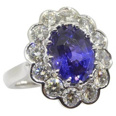 4.64ct GIA Certified Color Change Sapphire & Diamond Scallop Ring 18k White Gold