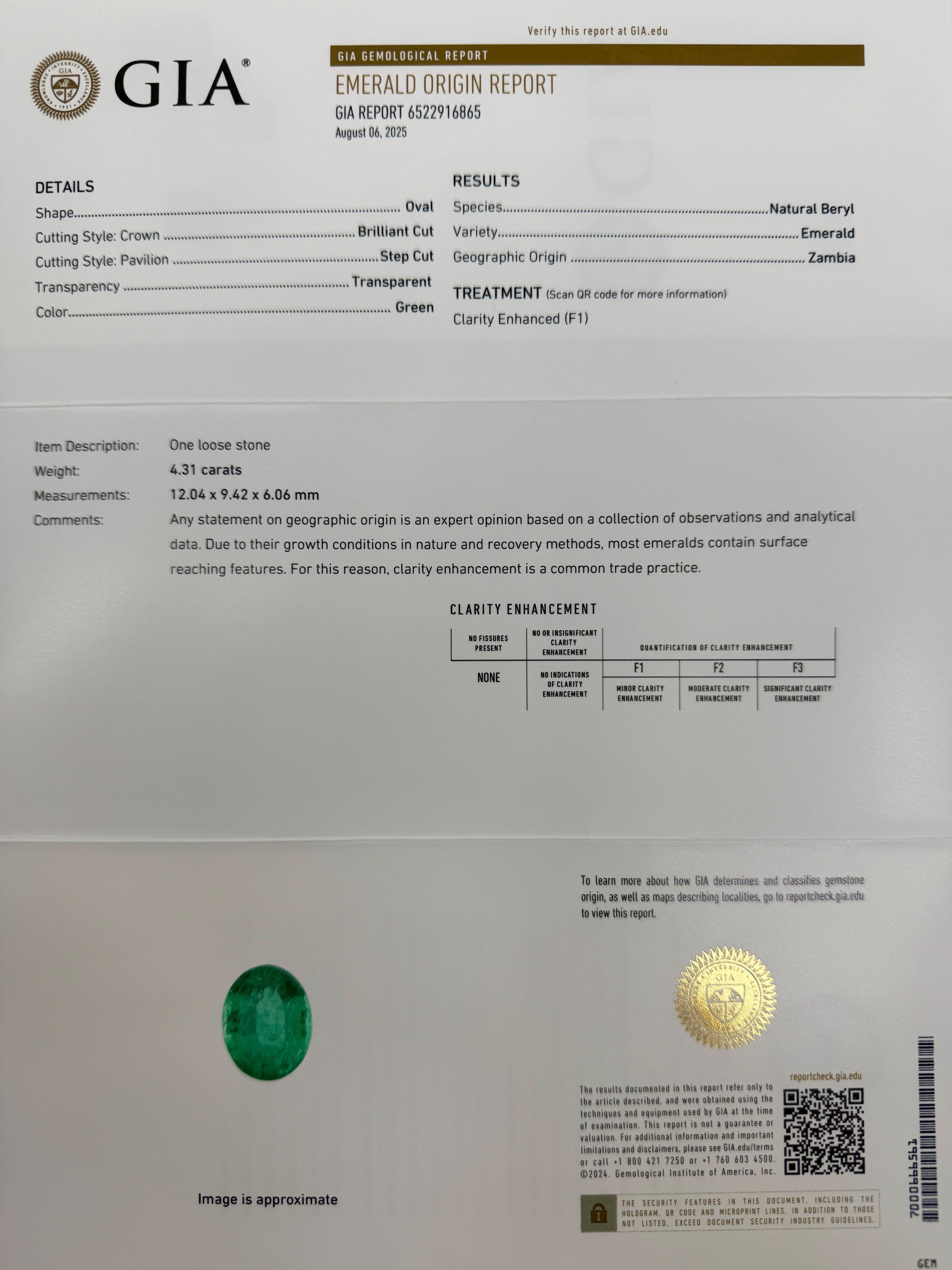 Collana con ciondolo a raggiera in platino con diamanti e smeraldo verde taglio ovale certificato GIA. 4,64 carati totali.

Questa bellissima collana presenta uno smeraldo verde vivo di prima qualità da 4.31 carati, completamente certificato da GIA