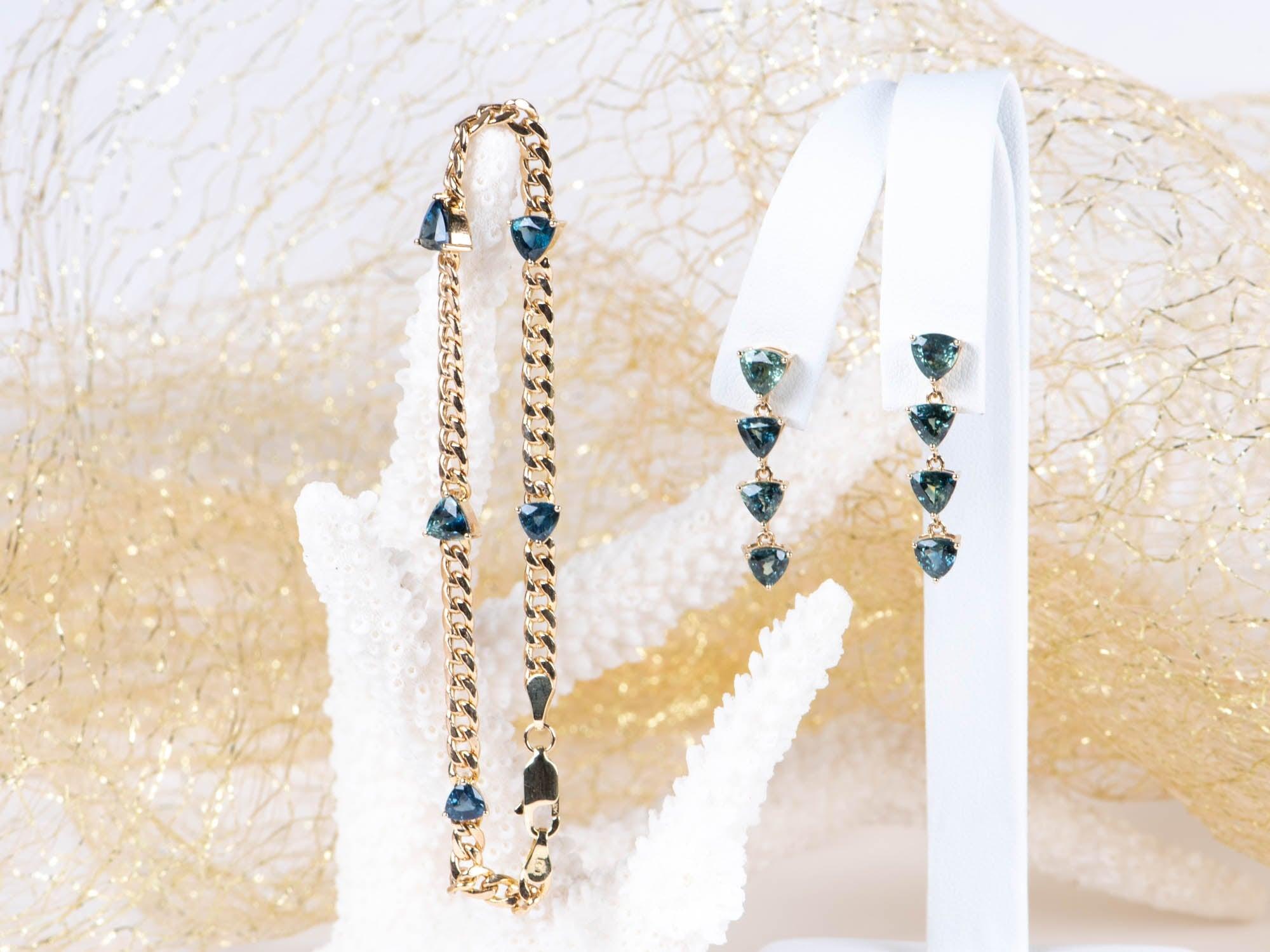 4.64ct Teal Blue Sapphire Long Dangle Earrings 14K Gold R3246 In New Condition In Osprey, FL