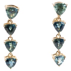 4.64ct Teal Blue Sapphire Long Dangle Earrings 14K Gold R3246
