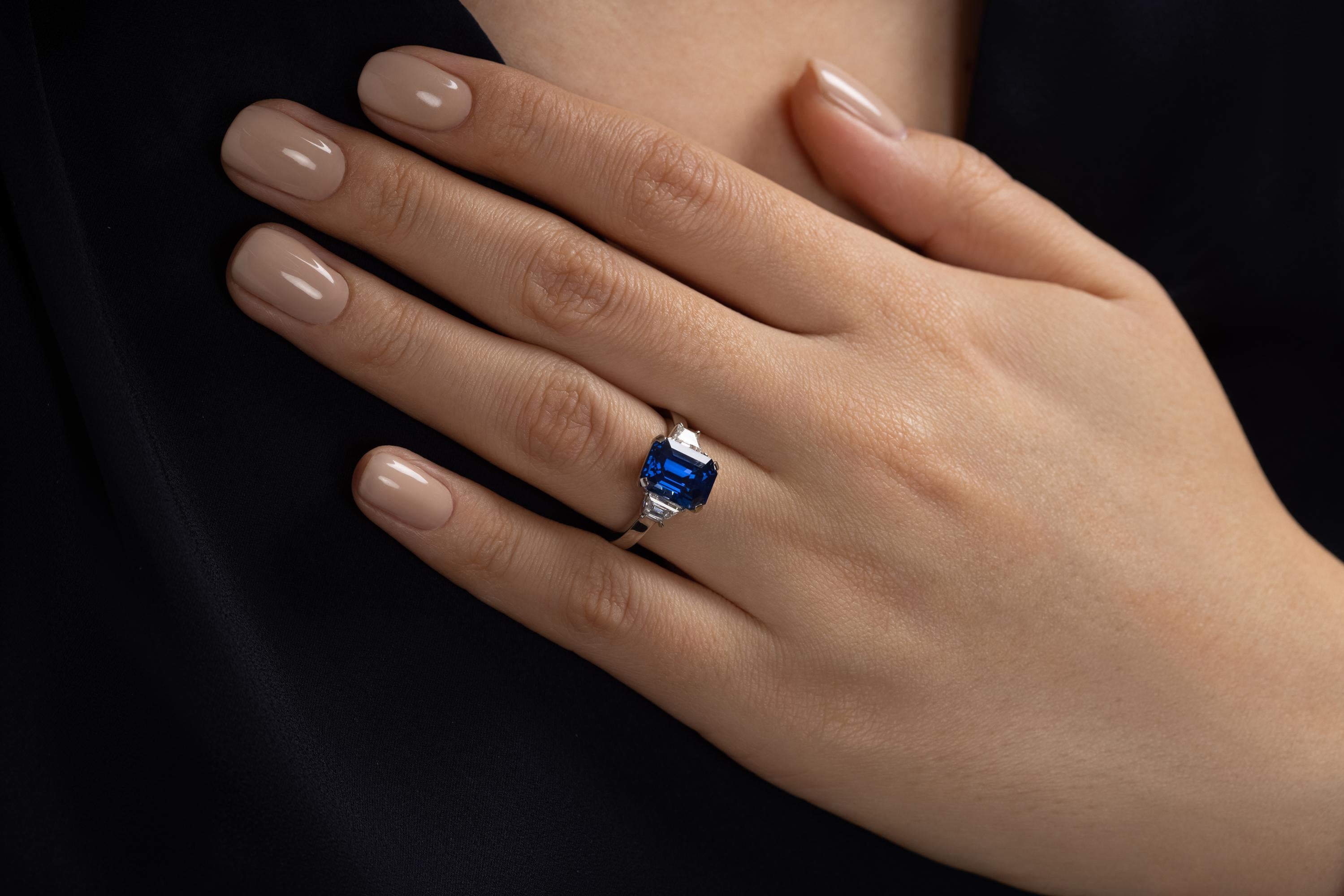 4.64ctw Ceylon GIA Natural Royal Blue Sapphire and Diamond Platinum 3 Stone Ring 4