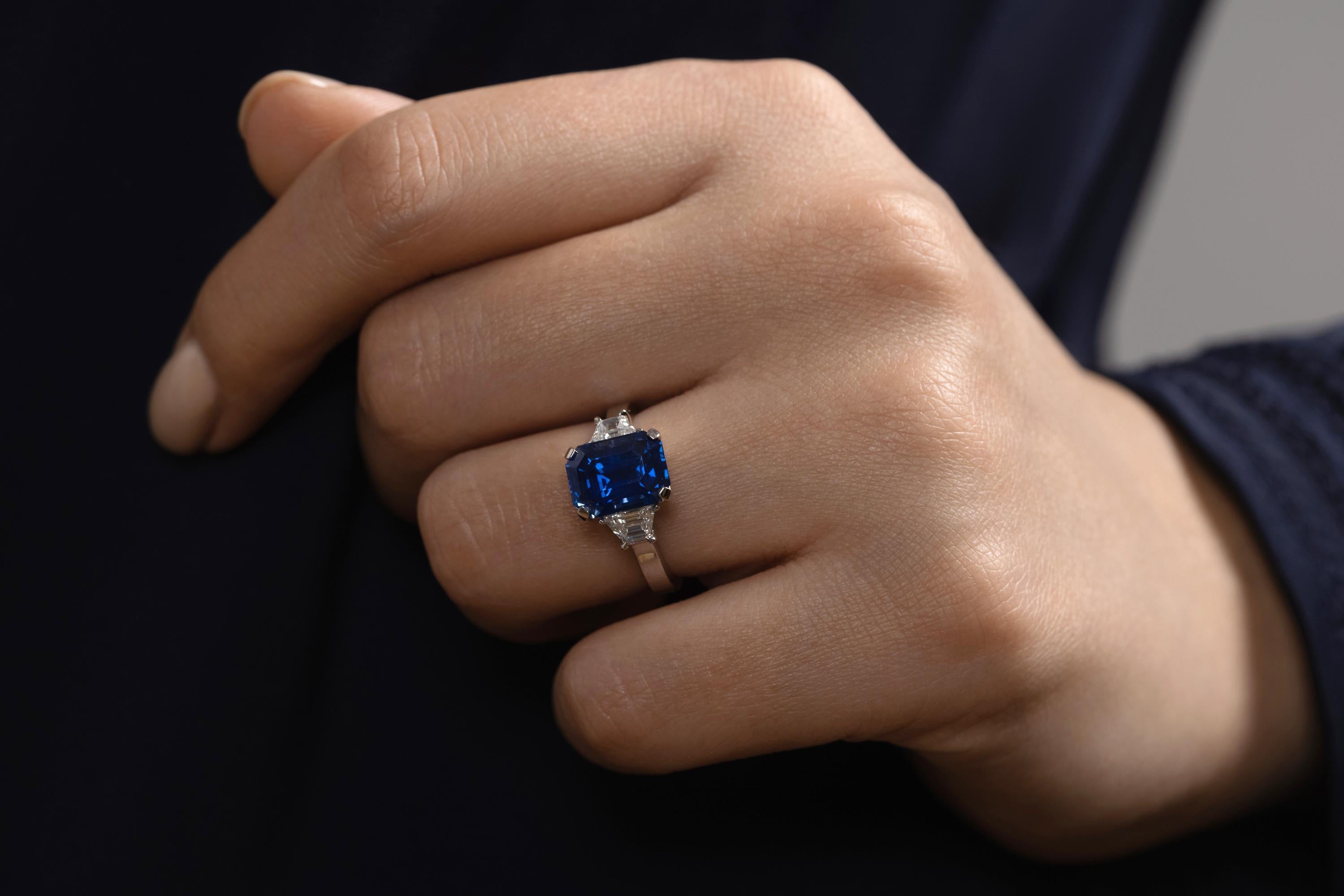 4.64ctw Ceylon GIA Natural Royal Blue Sapphire and Diamond Platinum 3 Stone Ring 5