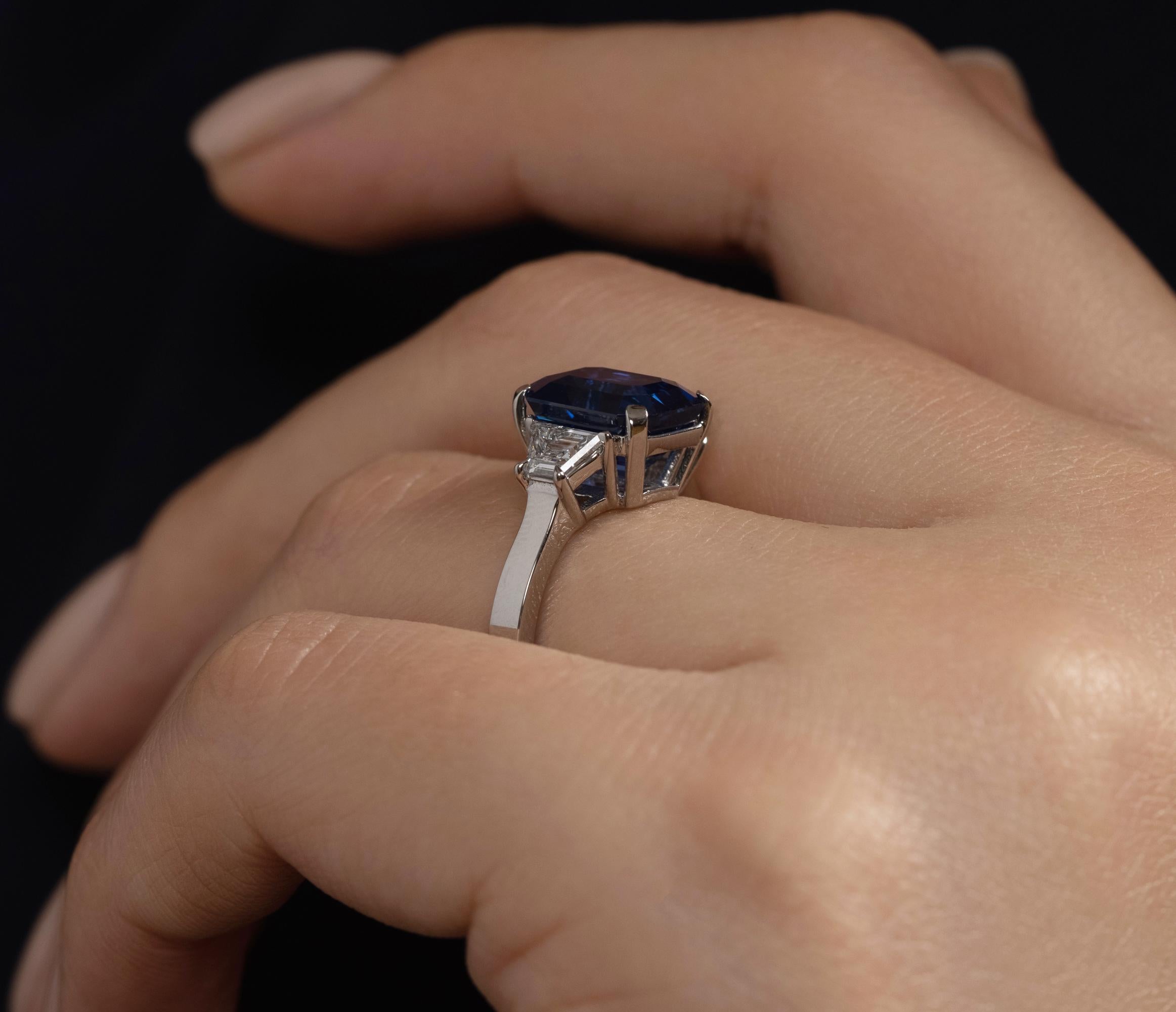 4.64ctw Ceylon GIA Natural Royal Blue Sapphire and Diamond Platinum 3 Stone Ring 7