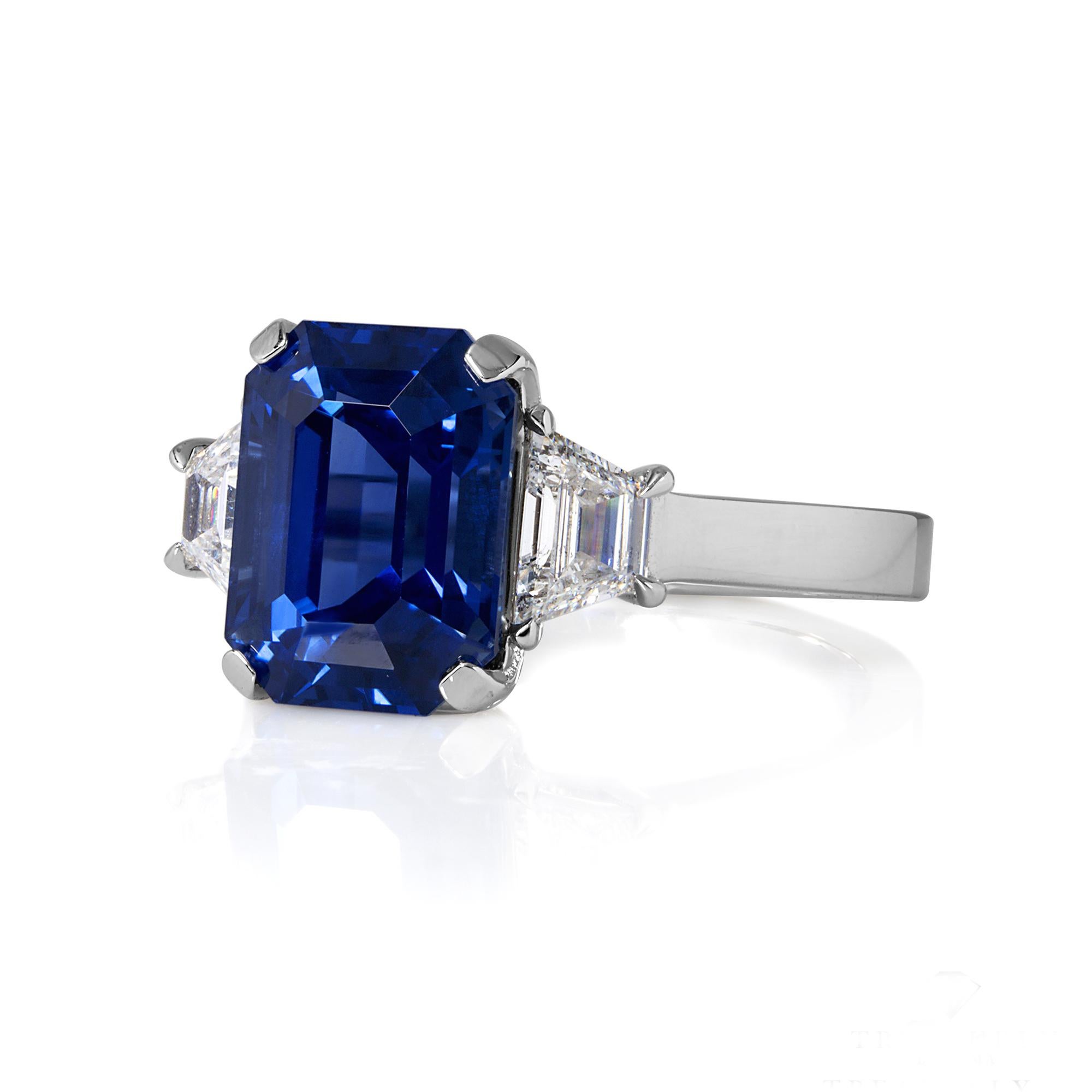 4.64ctw Ceylon GIA Natural Royal Blue Sapphire and Diamond Platinum 3 Stone Ring 3