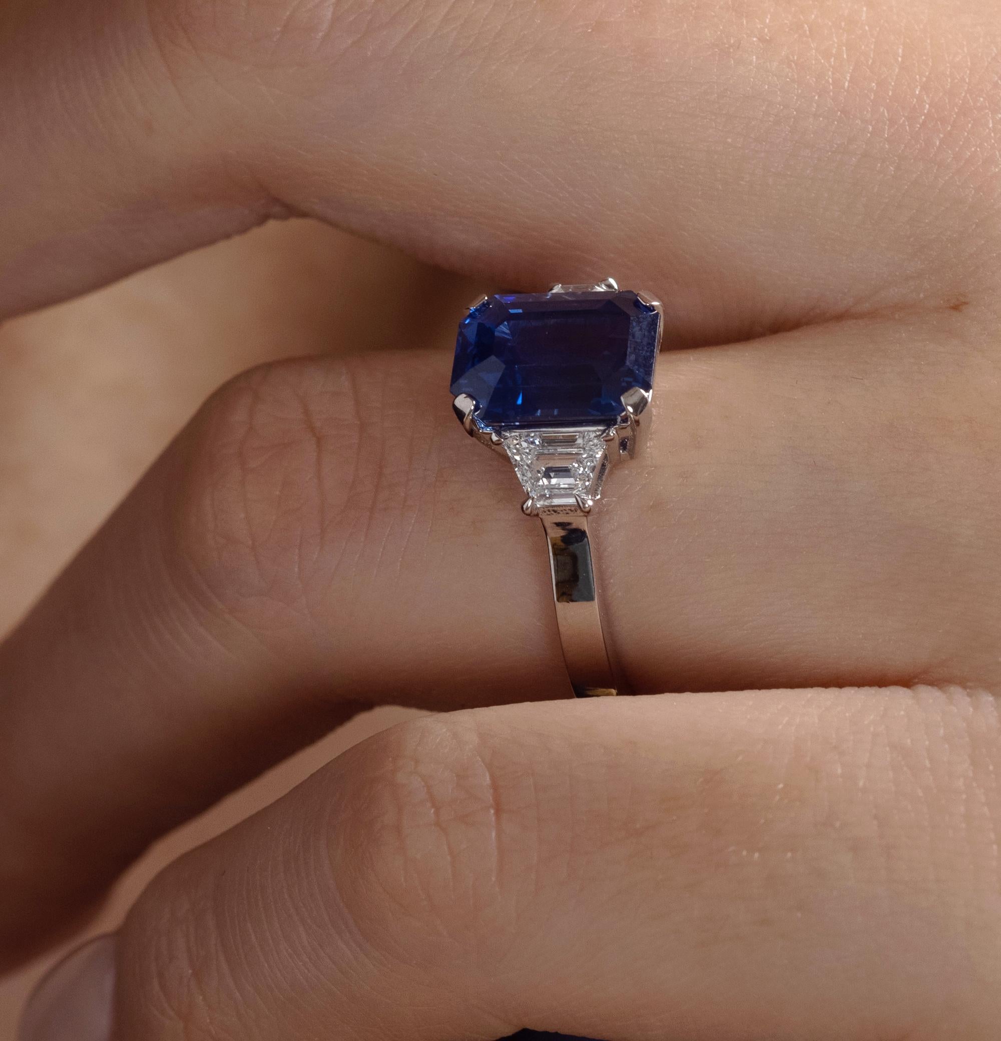 4.64ctw Ceylon GIA Natural Royal Blue Sapphire and Diamond Platinum 3 Stone Ring 9