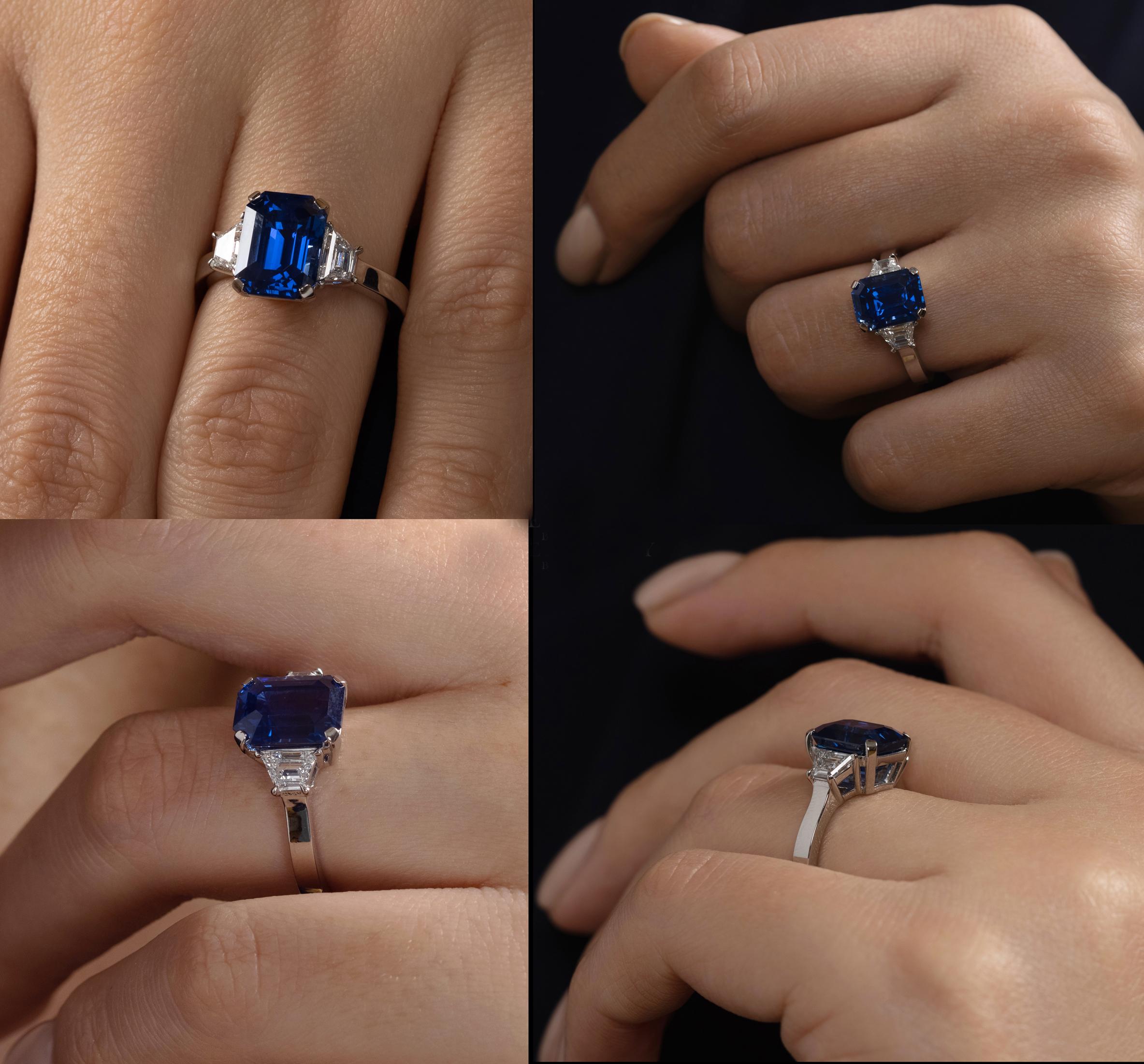 4.64ctw Ceylon GIA Natural Royal Blue Sapphire and Diamond Platinum 3 Stone Ring 15