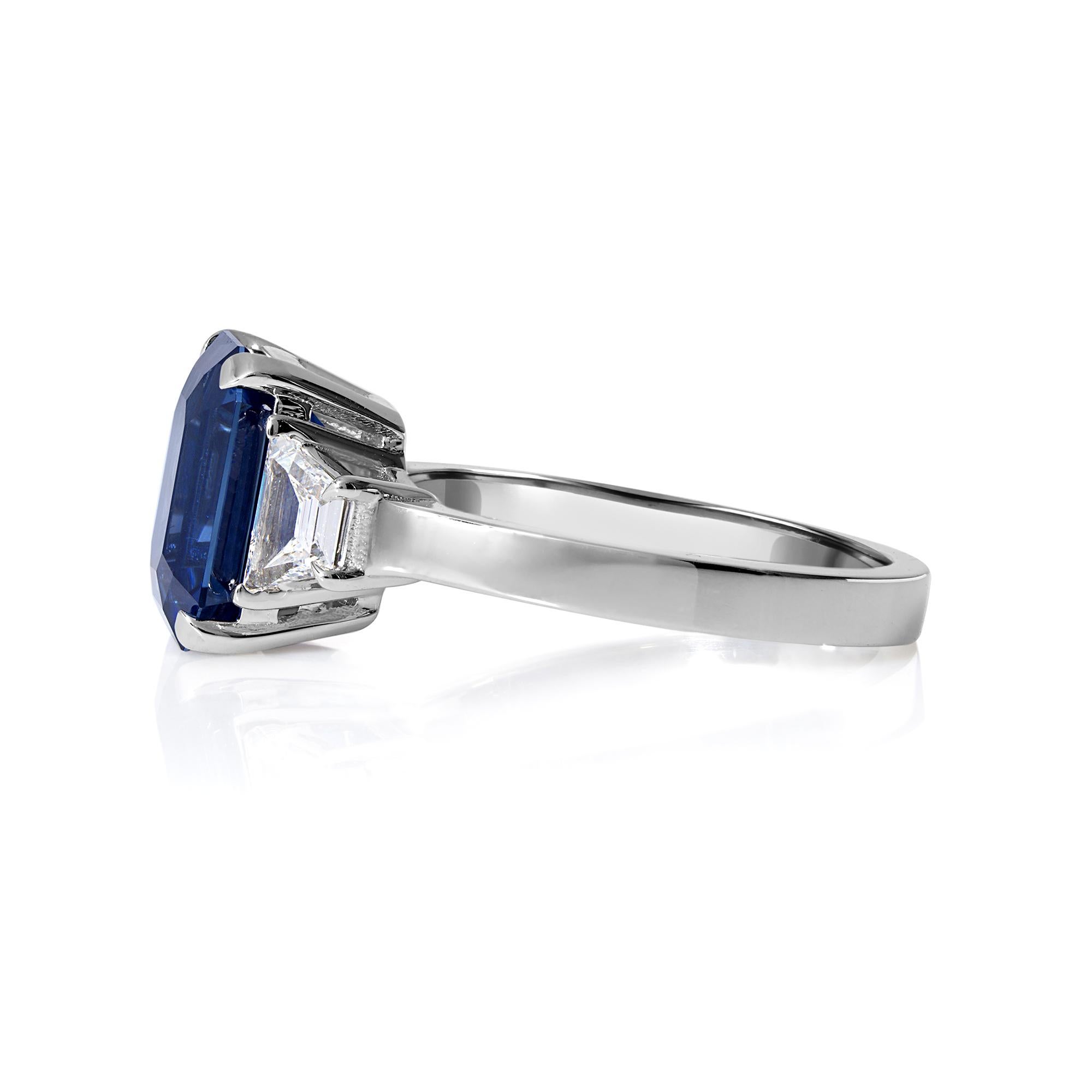Women's 4.64ctw Ceylon GIA Natural Royal Blue Sapphire and Diamond Platinum 3 Stone Ring