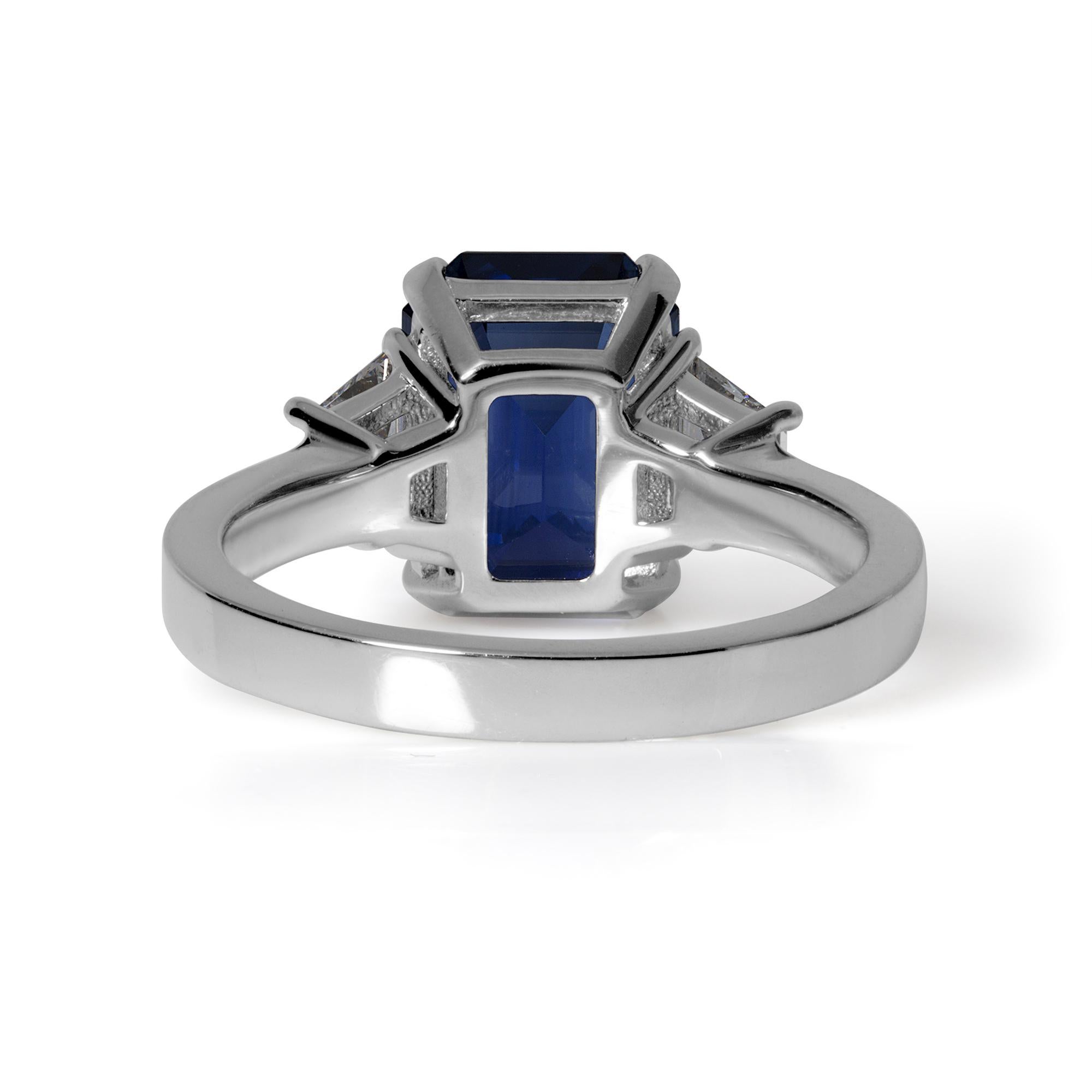 4.64ctw Ceylon GIA Natural Royal Blue Sapphire and Diamond Platinum 3 Stone Ring 1
