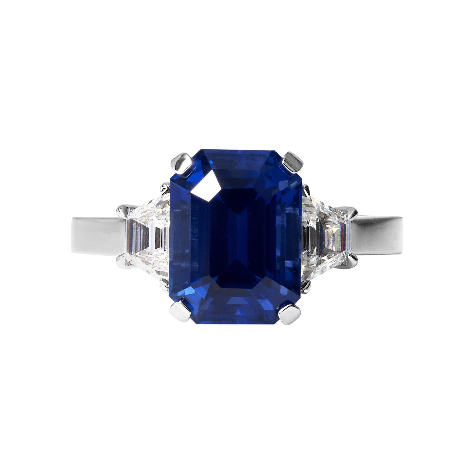 4.64ctw Ceylon GIA Natural Royal Blue Sapphire and Diamond Platinum 3 Stone Ring